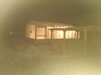 Lights on in the greenhouse at night