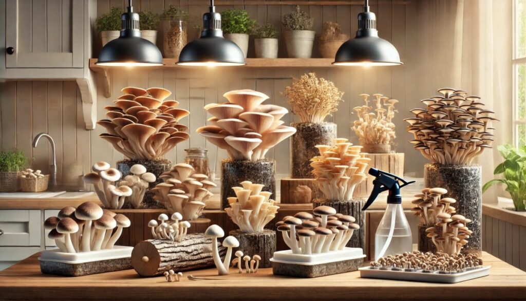 Mushrooms growing on a kitchen counter