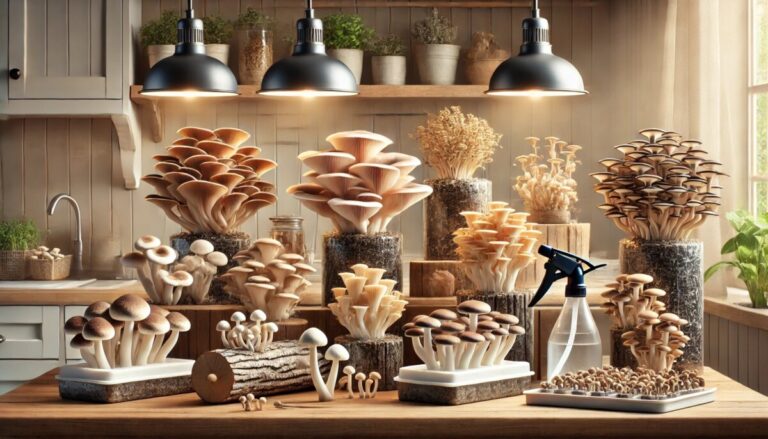 Mushrooms growing on a kitchen counter