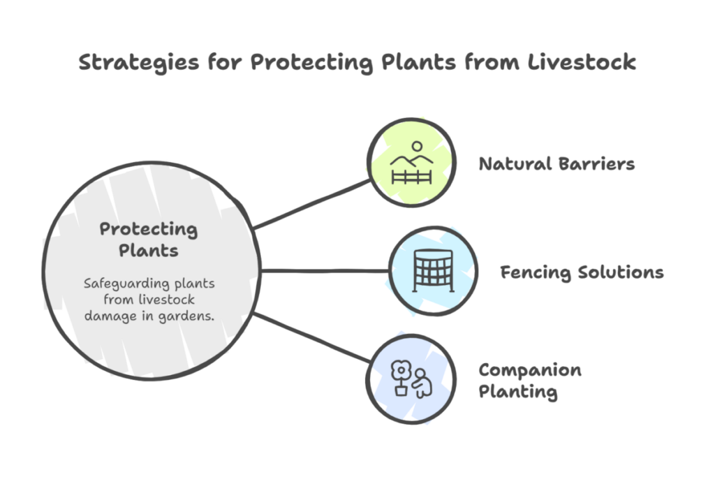 Illustration of strategies for protecting plants from livestock